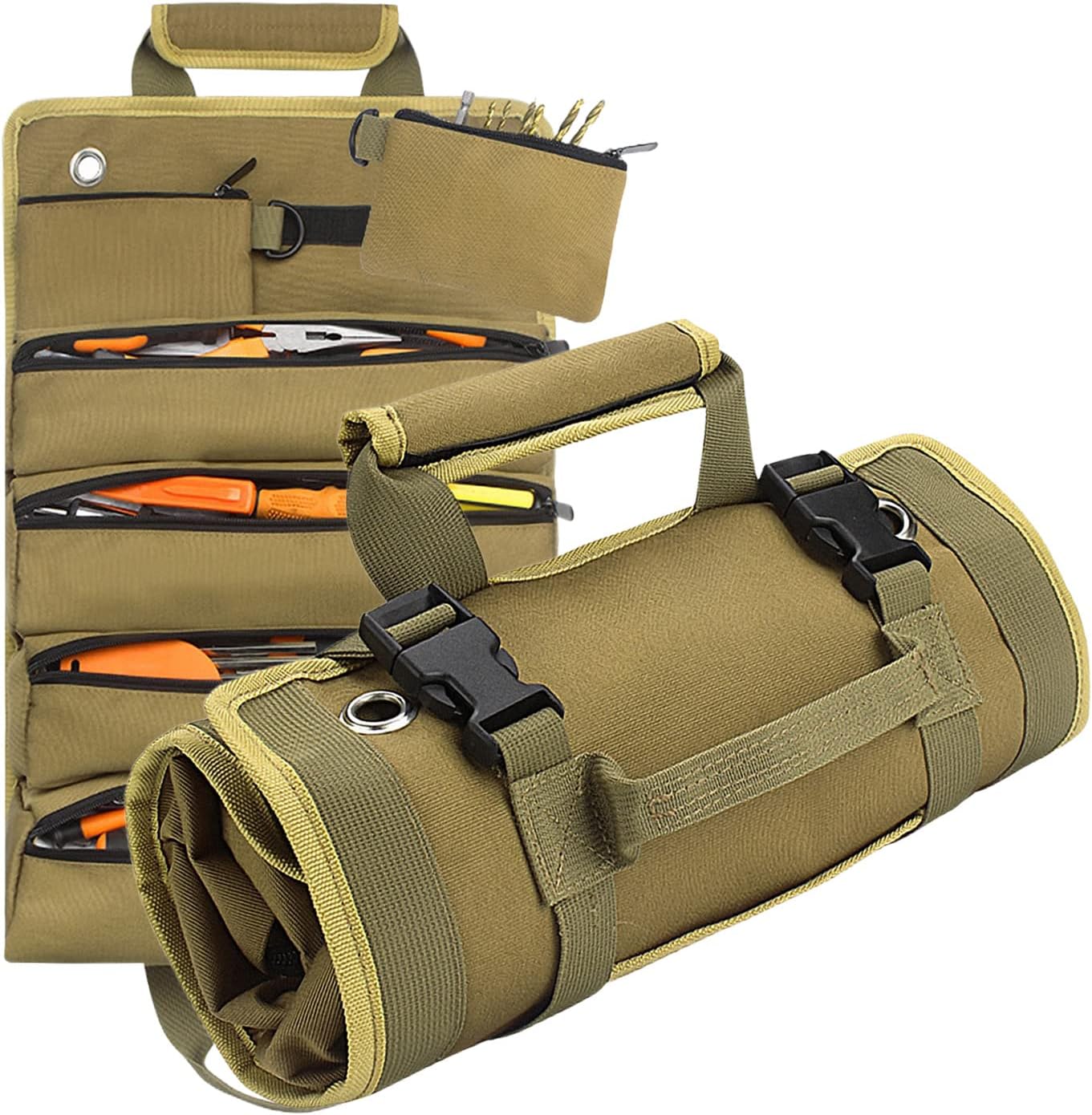 Zarmanuae Roll Up Tool Bag, Tool Organizers Small Tool Bag With Detachable Pouches, Heavy Duty Roll Up Tool Bag Organizer With 6 Tool Pouches, Tool Roll Organizer For Mechanic, Electrician & Hobbyist