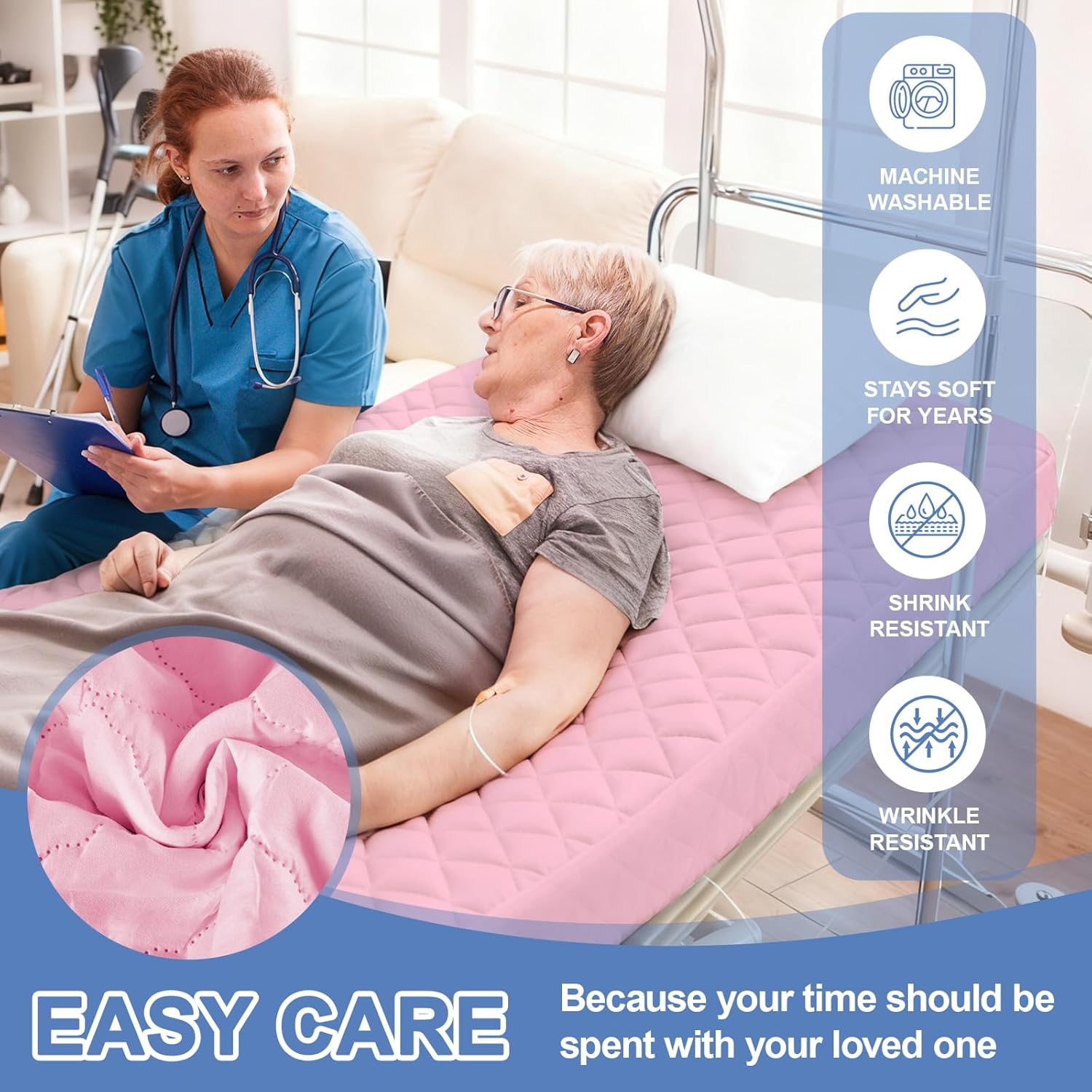 Lounsweer 2 Pack Waterproof Hospital Mattress Cover, 80x36x12in Pink Fitted Bed Sheet Protectors, Incontinence Protection Leakproof Breathable for Elderly, Adults Home Hospital Beds