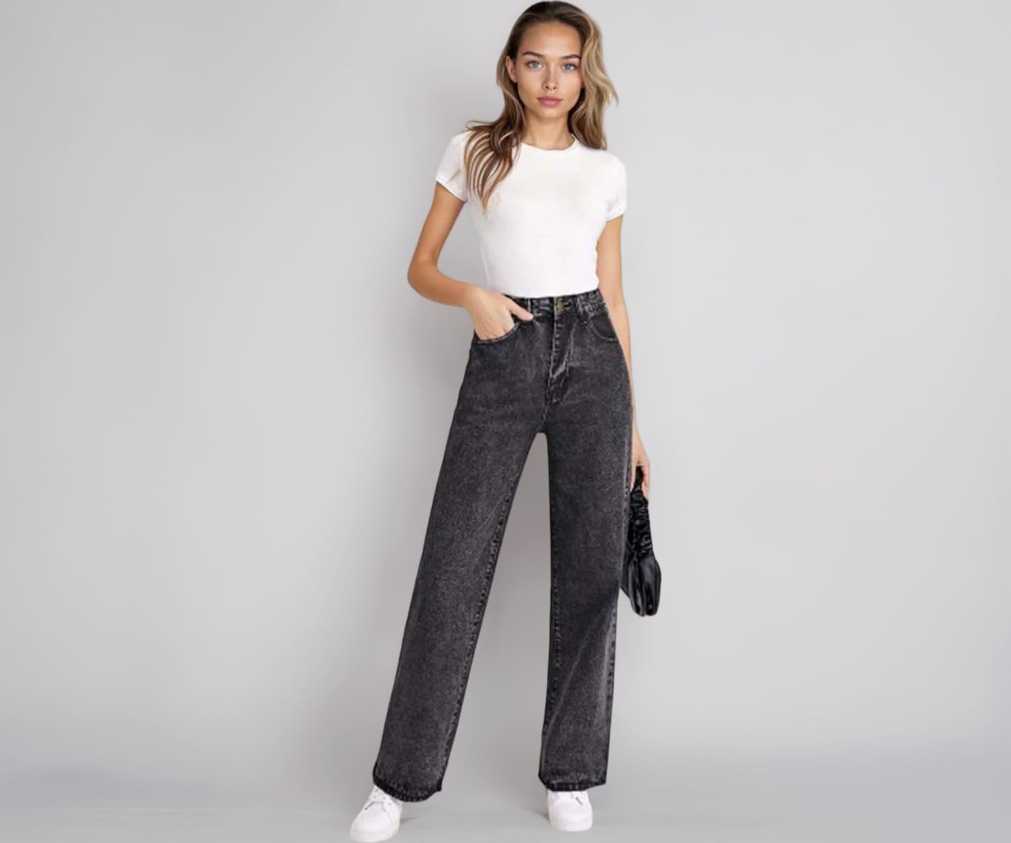 Women's High Waist Straight Fit Cotton Blend Denim Jeans|Comfortable Regular Length Casual Jeans for Women