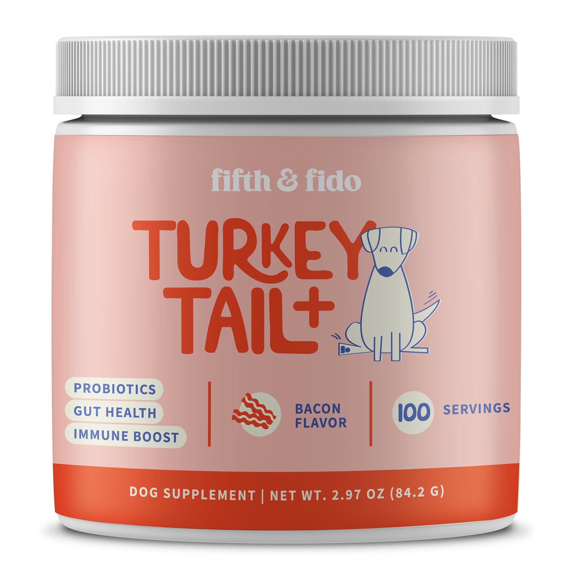 Fifth & Fido Turkey Tail Mushroom Powder for Dogs – Natural Probiotic Supplement – Dog Digestive Health & Immune Support – Bacon Flavor