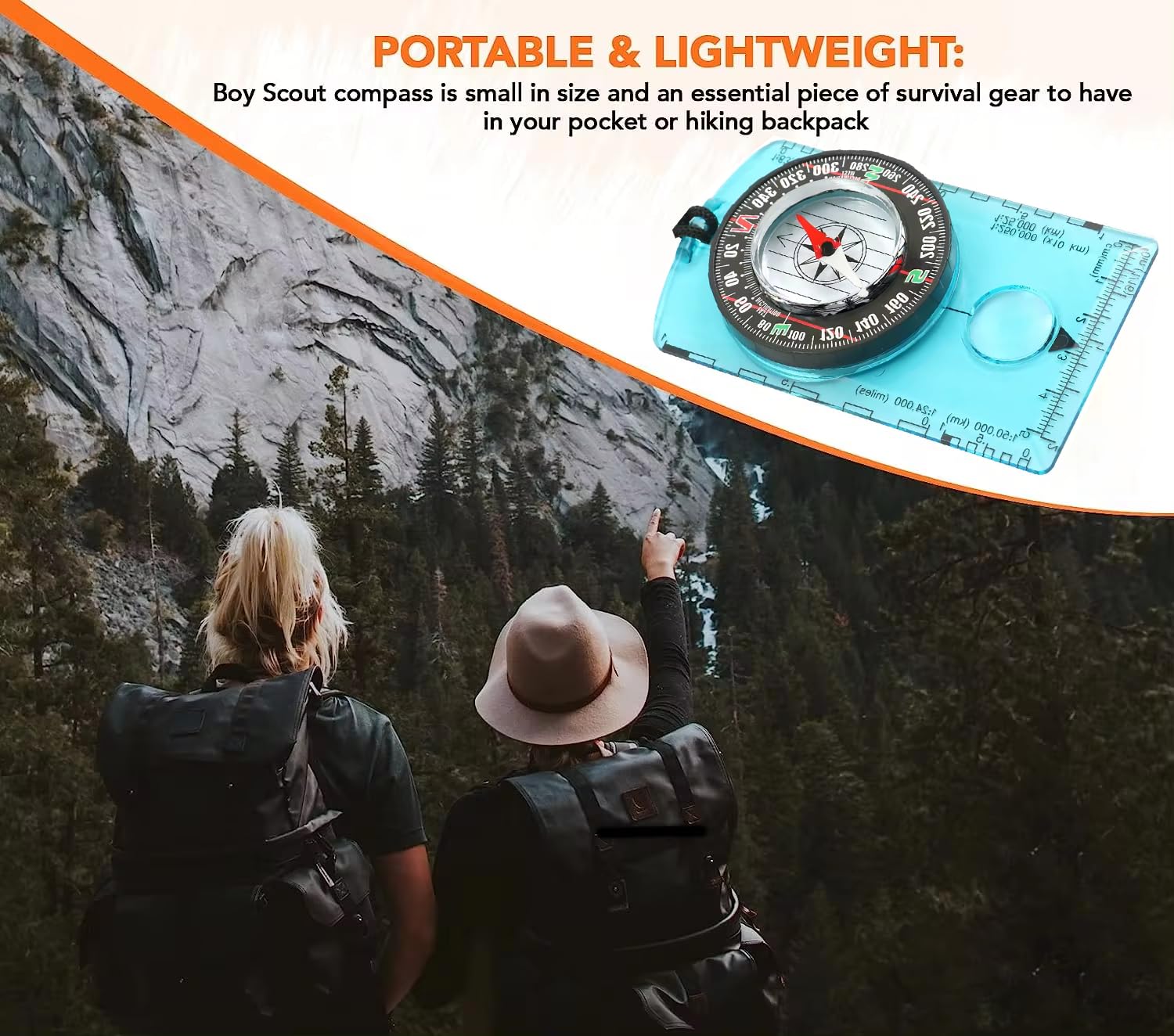 Yiudbaoo Camping Compass - Plastic, Compas09, Waterproof, Camping Compass, Survival Gifts for Kids, Professional Field Compass for Map Reading, Hiking, Backpacking, Outdoor Activities