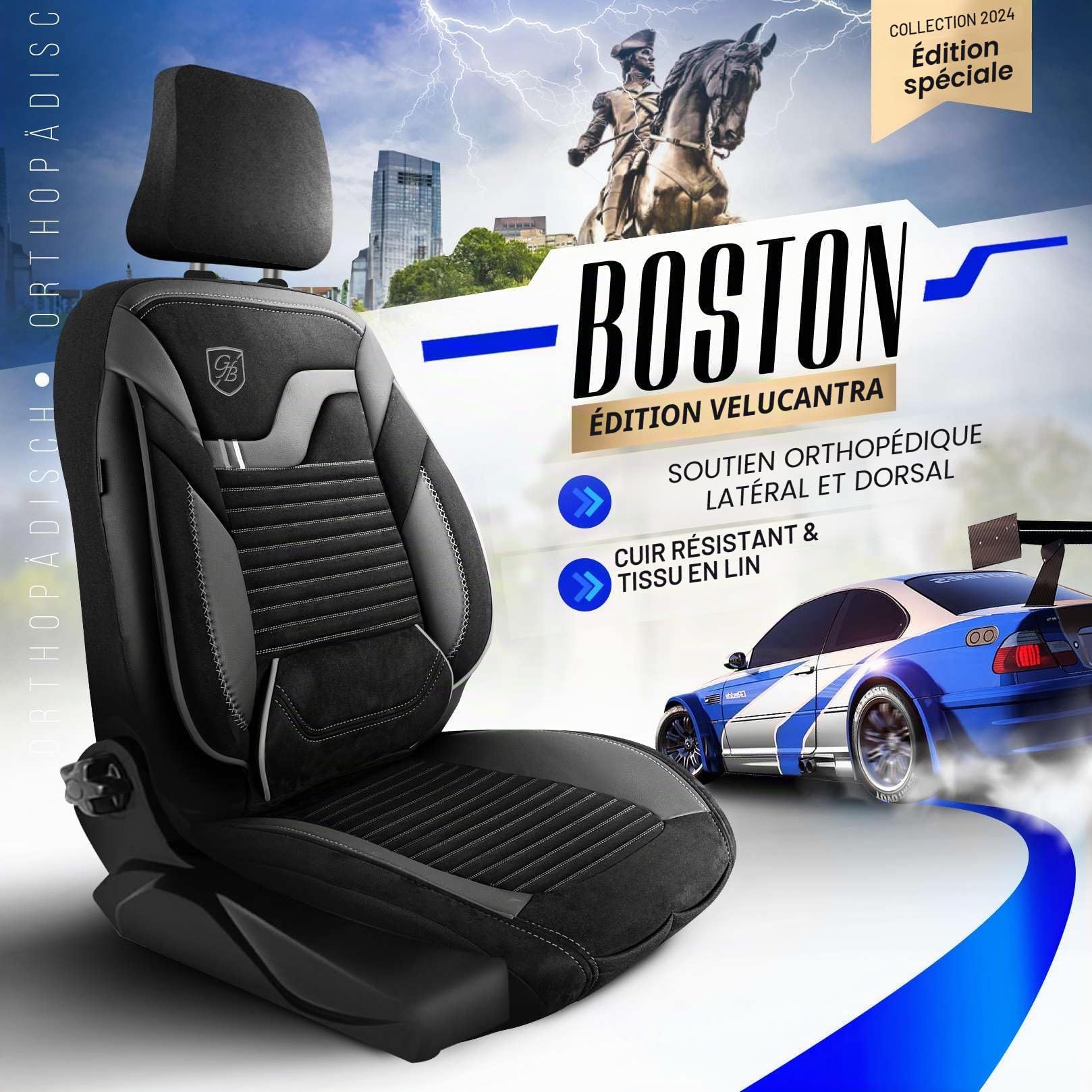 Housses de siège de voiture universelles pour voiture et SUV – Housses de siège avant premium de qualité supérieure en velours, noir/gris, compatibles avec airbag, protection de siège