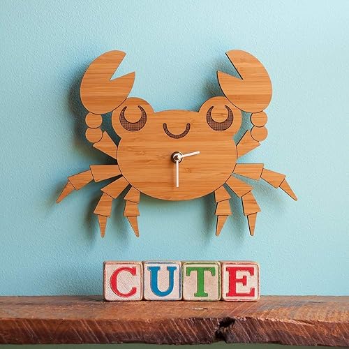 Miniatura 2 de Bamboo Nautical Crab Wall Clock Kids Bedroom Ocean Beach Baby Nursery Room Decor Handmade
