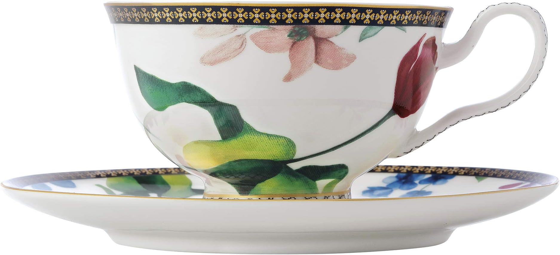 Maxwell & Williams HV0011 Teas & C's Coffee Mug/Tea Cup and Saucer Set with Contessa Design, Porcelain, White, 2-Pieces