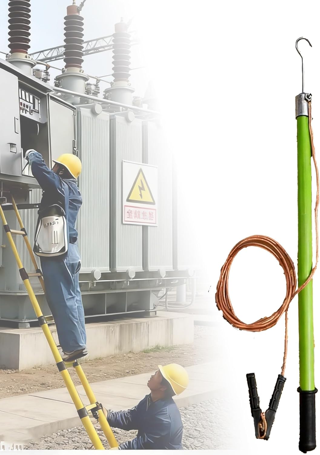 High Voltage Discharge Rod - 10kV Insulated Copper Wire Tool for Safe Direct Discharge - Portable Epoxy Resin Stick (Yellow, 3.3ft)