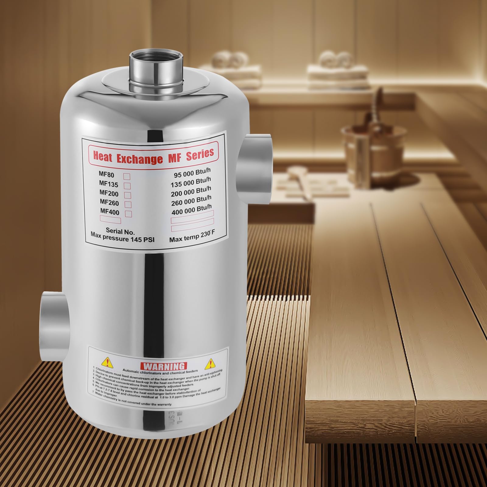 Intercambiador de calor para piscina, intercambiador de calor de acero inoxidable, 60 kW, flujo de agua de 250 l/min en la piscina, saludable e higiénico, para piscinas, spas, jacuzzis