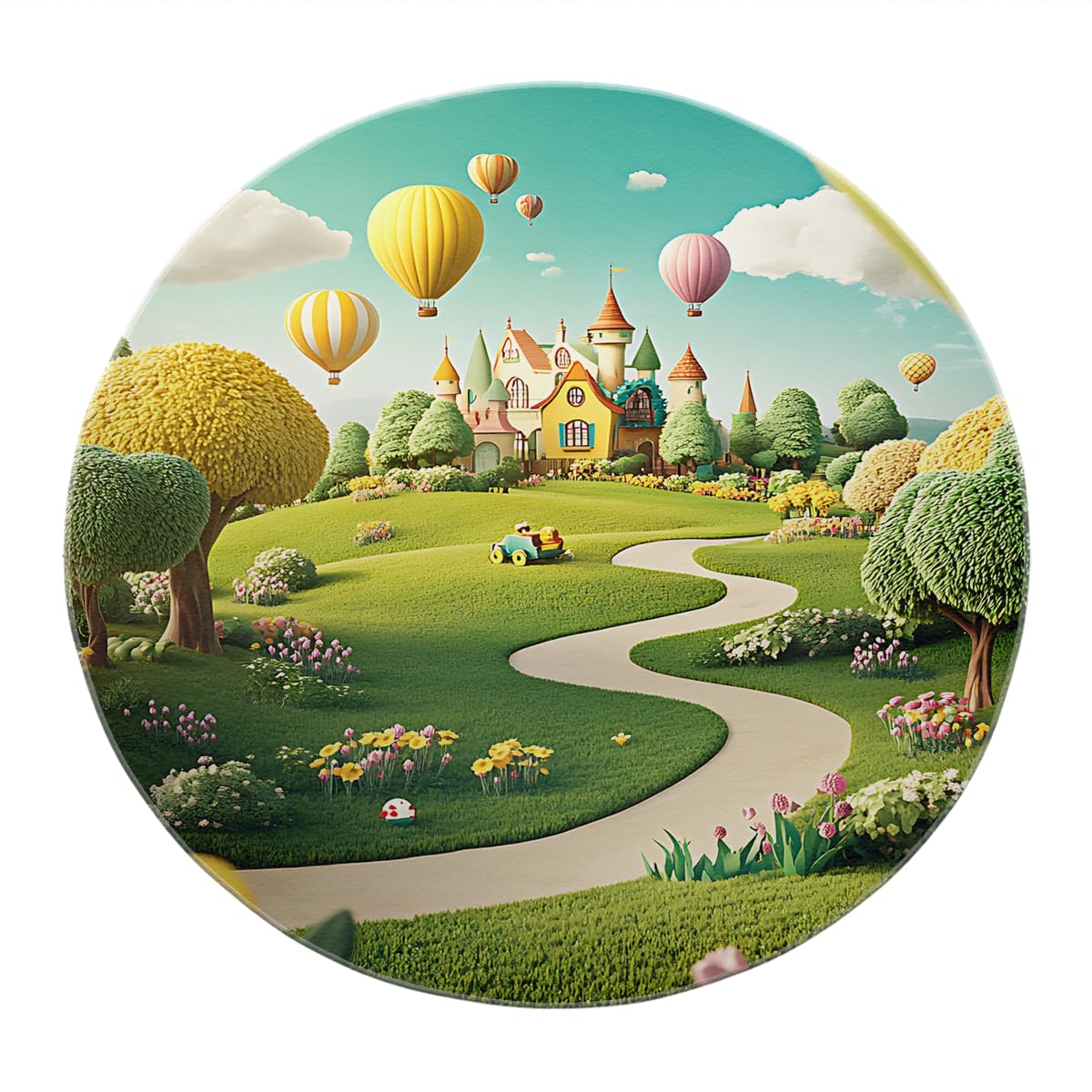 Okrągłe dywany do salonu Cartoon Landscape Zamek Ogród Dywan Mona do dekoracji wnętrz Ciepłe dywany antypoślizgowe miękkie dziecko 60 cm