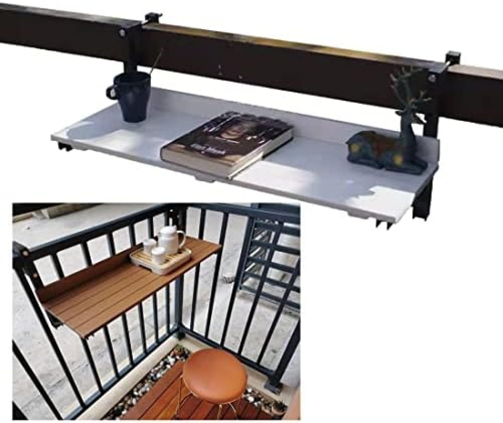 Balkonowy stolik barowy do balustrad, 80 * 26 cm/31,4 * 10,2 cala, stolik barowy na zewnątrz, składany stolik boczny, małe składane biurko oszczędzające miejsce, montowane na ścianie stoliki boc