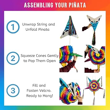 Mexican Pinata, Large 32, Rainbow Party Pinata, 25-ft Rope Included | Holds 4 Lbs of Candy, Handmade in Mexico, Extra Large Pinata for Adults, Christmas, Birthdays, Mexican Party Decorations