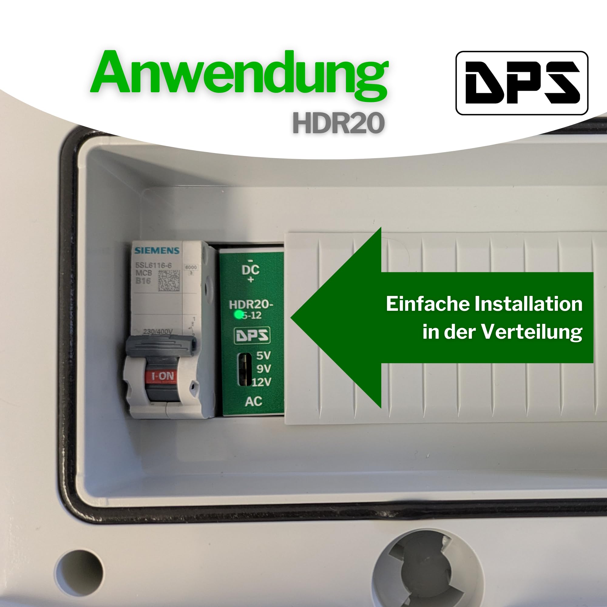 DPS – Hutschienen Netzteil 5V | 9V | 12V - 20W 230Vac Power Supply Trafo HDR20 Umschalter 5V | 9V | 12V AC NoElko Stromversorgung Industriequalität