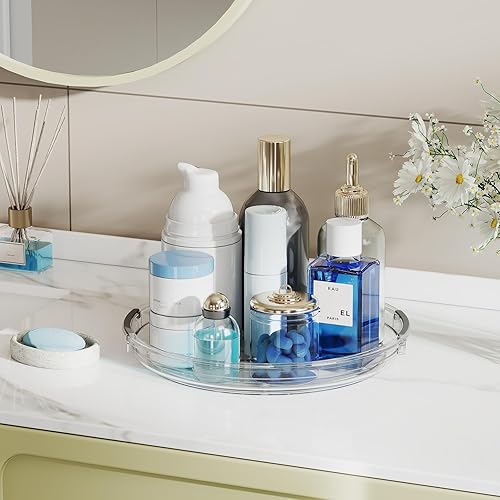 Miniatura 4 de Paquete de 2 organizadores Lazy Susan de 9.25 pulgadas, tocadiscos para gabinete, mesa, refrigerador, organizador giratorio para refrigerador de