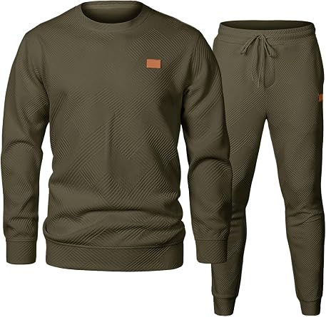 JMIERR Men's 2 Piece Outfits Knit Jacquard Pullover Sweatshirt Tracksuit & Joggers Sweatpants Sweatsuit Sets with Pockets