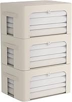 Vista 13 de Paquete de 3 cajas de almacenamiento con marco, bolsas de almacenamiento de ropa, tela Oxford, plegable, apilable, juego organizador con ventana
