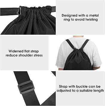 WANDF Black Drawstring Backpack with Makeup Pouch for College