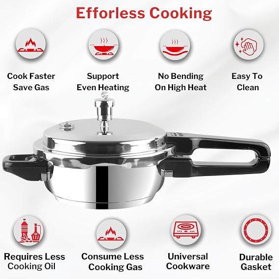 Vinod P-Jum Splendid Stainless Steel Sandwich Bottom Pressure Pan, 5 Liter, Jumbo