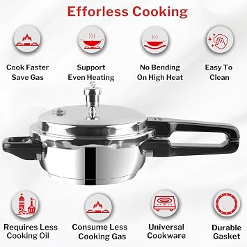 Vinod P-Jum Splendid Stainless Steel Sandwich Bottom Pressure Pan, 5 Liter, Jumbo