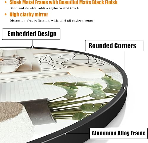 Miniatura 3 de Espejo redondo negro de 30 pulgadas, espejo redondo de pared con marco de metal, espejo redondo de baño para espejos circulares de pared para pared,