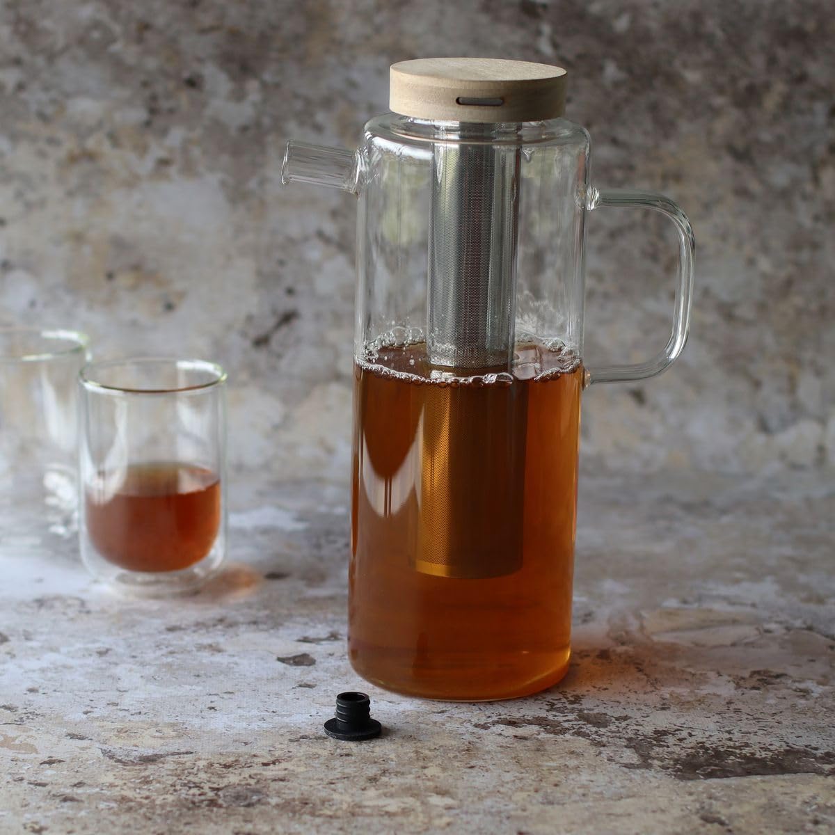 OGO LIVING - Carafe infuseur en verre 1,5L - 7912050 - Idéal pour le thé, la tisane et les infusions de fruits l'été - carafe en verre et couvercle en bois d'acacia