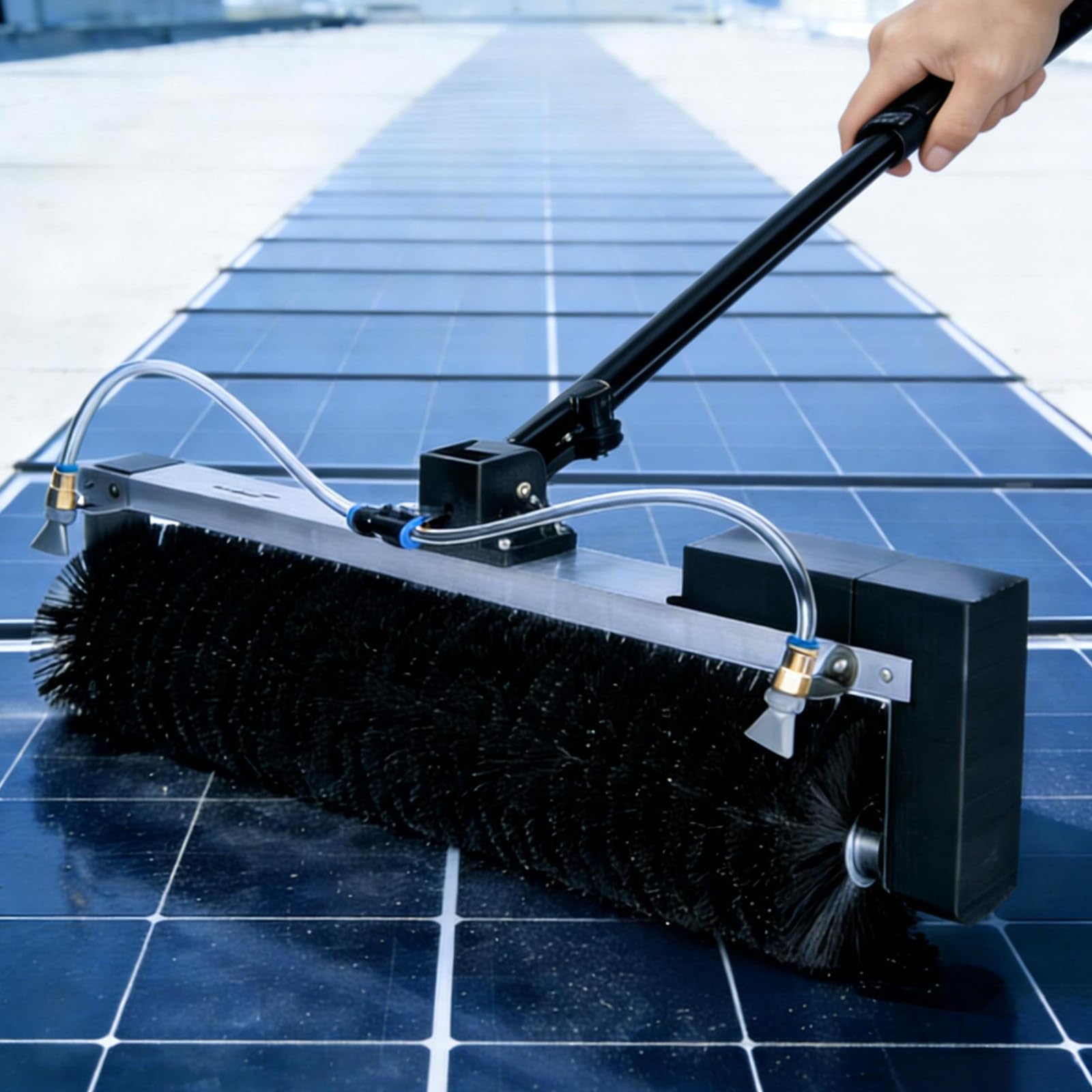 GTHTUHFD Solar Panel Cleaning Brush With 25Ft Telescopic Pole, Automatic Water Spray For Easy Cleaning, Ideal For Residential Solar Panels,DualUse