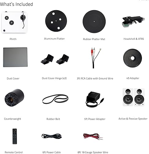 Miniatura 9 de Fluance RT81 Elite Tocadiscos de vinilo de alta fidelidad (blanco con Ai61 accionado 6.5" altavoces estéreo estantería (nogal blanco), lápiz de
