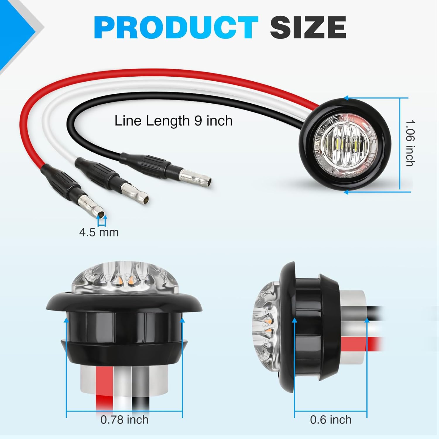 Nilight 3/4" Dual Color Marker Light 10PCS Red to White Brake Auxiliary Side Marker Clearance Indicator Bullet Lights 3 Plug IP68 Waterproof for Trailer Truck Pickup Camper RV ATV UTV Van Bus