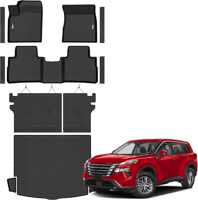 Tapis de sol pour 2021-2026 Nissan Rogue pour tapis de coffre avec tapis de dossier TPE Liner de sol en caoutchouc Set Cargo Liner pour 2026 Accessoires Nissan Rogue (pas pour sélectionner & Sport)