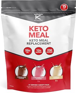 Ketologic Keto Meal Replacement Shake Variety Pack (15 Packets) 3 Flavors - 20g of Fat, 12g of Protein, 230 Calories, Chocolate, Strawberry, Vanilla