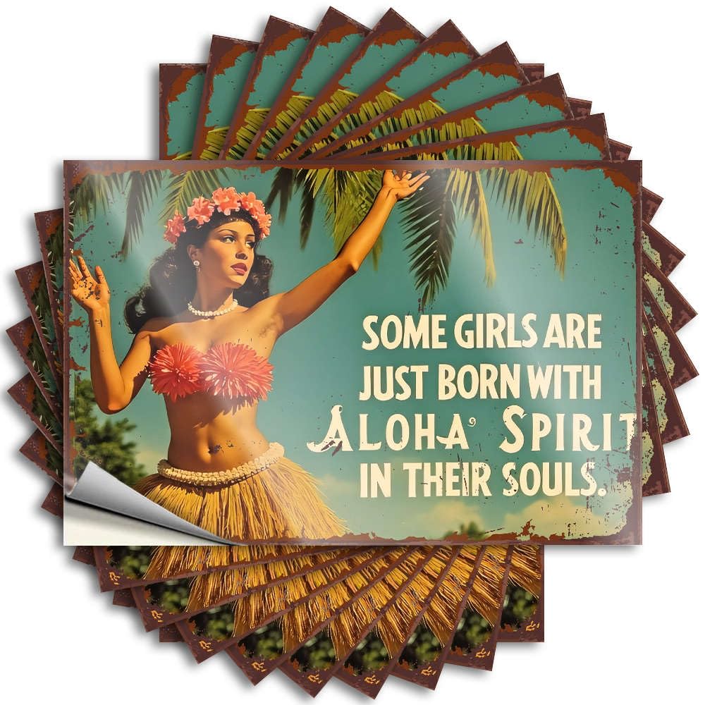 Hula Girl with Aloha Spirit. Lettering Sticker Van Self Adhesive | Fun Hard Vinyl Sticker Pack for Best(6X9CM)