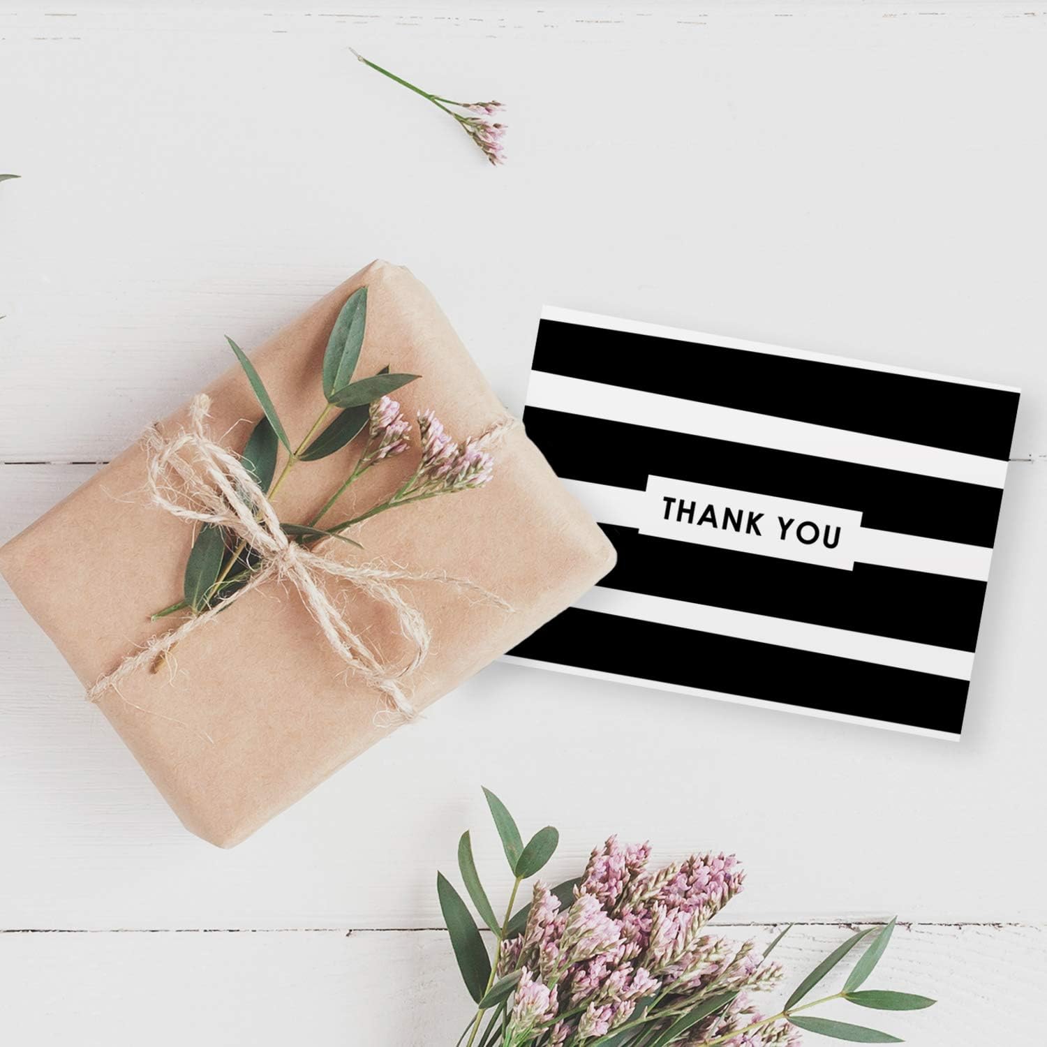 Canopy Street Modern Black And White Thank You Cards / 24 Gratitude Greeting Cards With White Envelopes / 6 Chic Patterned Appreciation Designs / 3 1/2" x 4 7/8" Note Cards