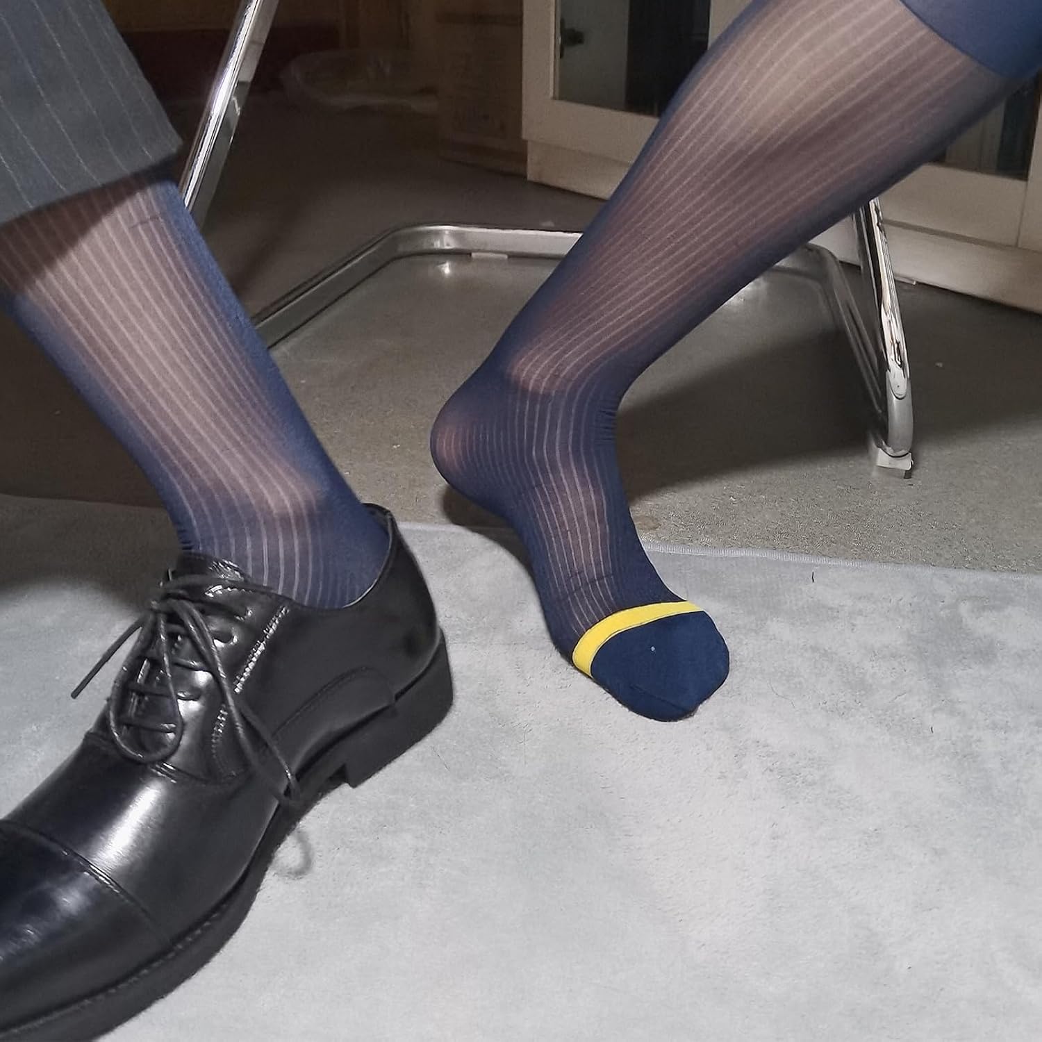 Thin Silk Formal Dress Socks See Through Sheer Tube Socks Male Suit Business Dress Striped Long Knee Fashionable