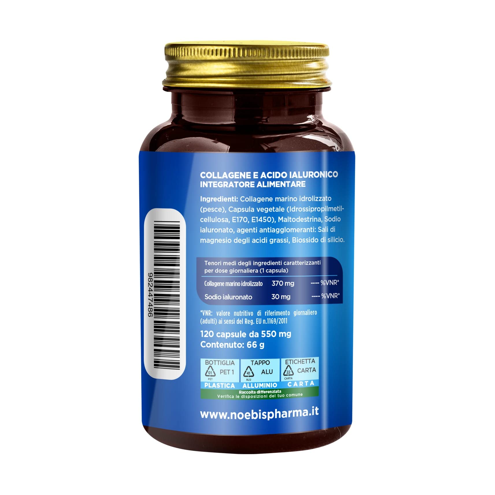 Collagene Marino e Acido Ialuronico: Integratore per Pelle, Ossa e Articolazioni | 120 Capsule - 4 Mesi di Fornitura