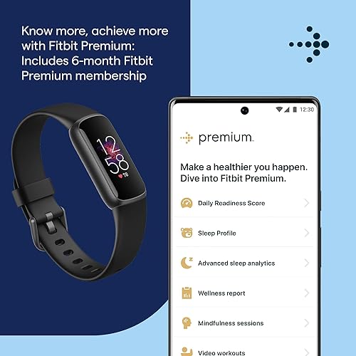 Vista 5 de Fitbit Luxe-Rastreador de Fitness y Bienestar con Gestión del Estrés, Seguimiento del Sueño y Frecuencia Cardíaca 24/7, Negro/Grafito, Talla Única