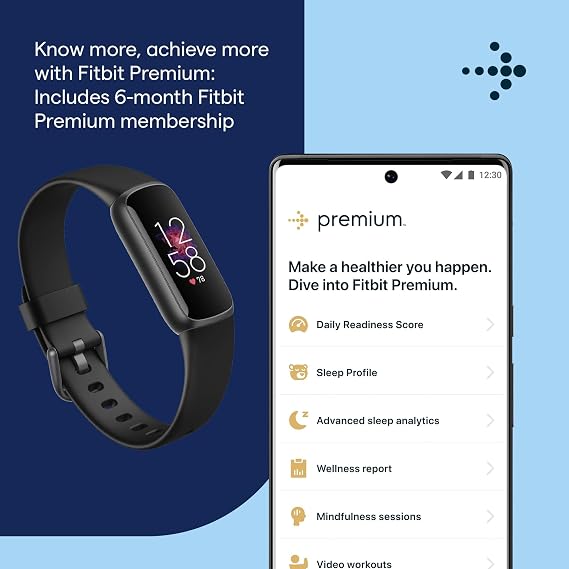 Fitbit Luxe-Fitness and Wellness-Tracker with Stress Management, Sleep-Tracking and 24/7 Heart Rate, Black/Graphite, One Size (S & L Bands Included)