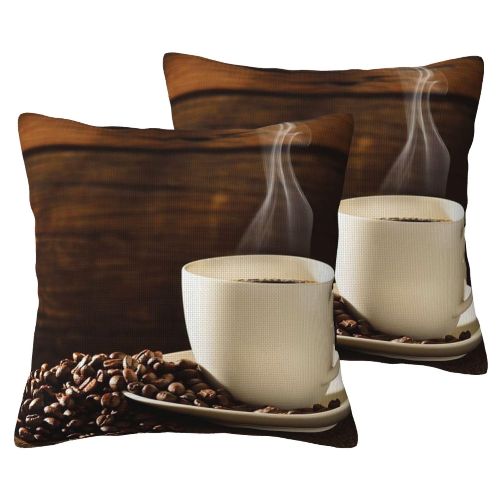 Housse de coussin lin motif grain de café finition haut de gamme