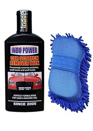 INDOPOWER -CAR Scratch Remover Wax 100ml.2 in 1 Multipurpose Chenille Microfibre Mitts and Sponge Hand Duster for Washing Cars and Household Items (Any Available Color one pic)