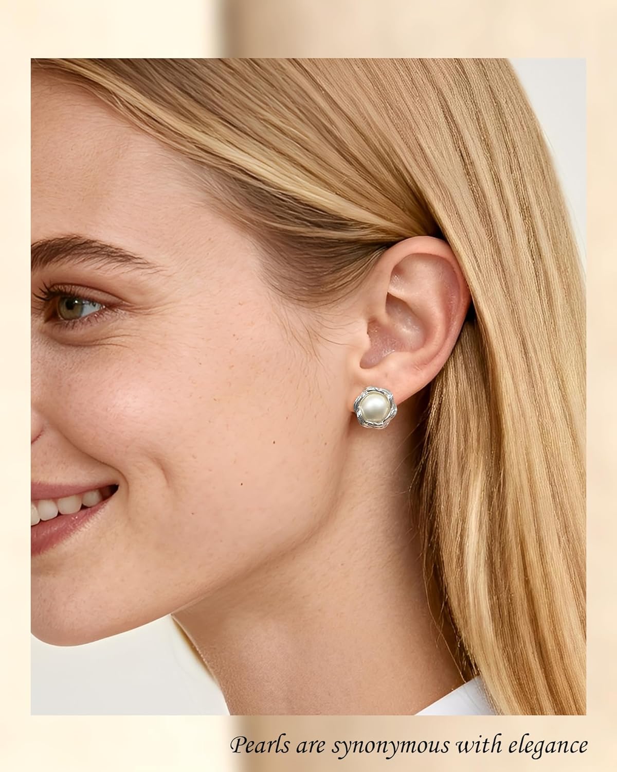 Silver Pearl Stud Earrings for Women button shaped with Vintage Twisted Design Pearl Statement Earrings for Daily or Wedding - Image 2