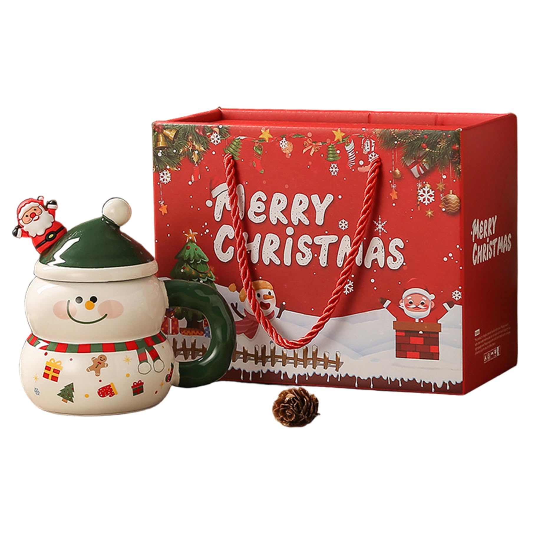 Taza de café de Navidad para desayunos invernales con muñeco de nieve cerámico verde