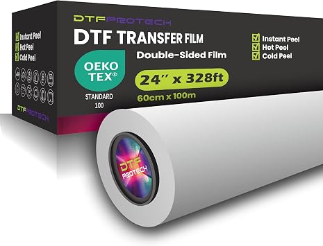 DTF Transfer Film Roll 24" x 328ft,Double Sided Matte Clear PreTreat PET Heat Transfer Paper, Cold and Hot Peel, Direct to Film for T-Shirts Textile