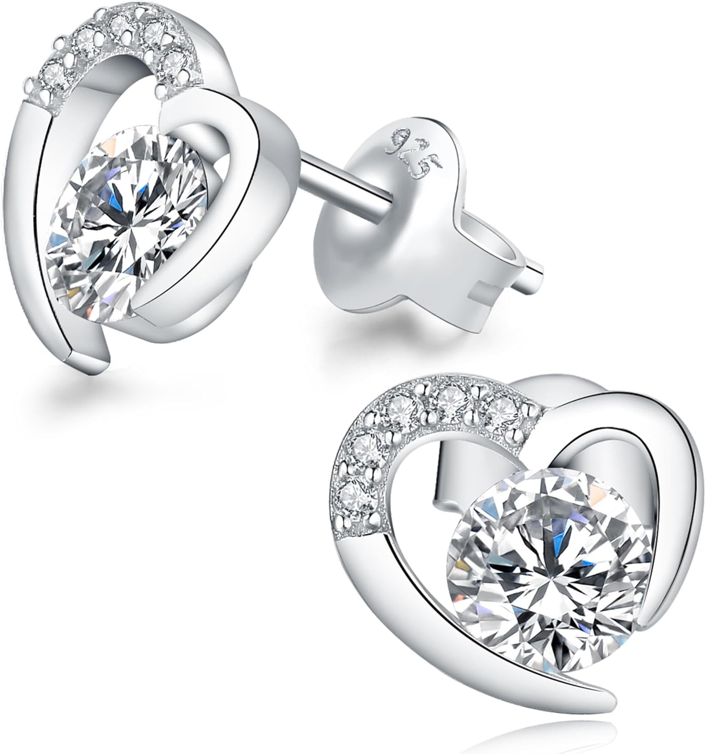 Sterling Silver Earrings for Women, Hypoallergenic Cubic Zirconia Stud, Hoop, Bar and Heart Shape Collection