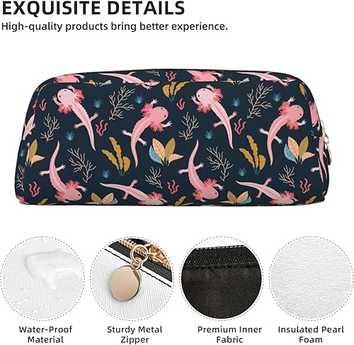 Miniatura 4 de Greatreme Bolso de cuero lindo de la pluma con cremallera de la bolsa para la oficina del trabajo, Axolotl, Sencillo