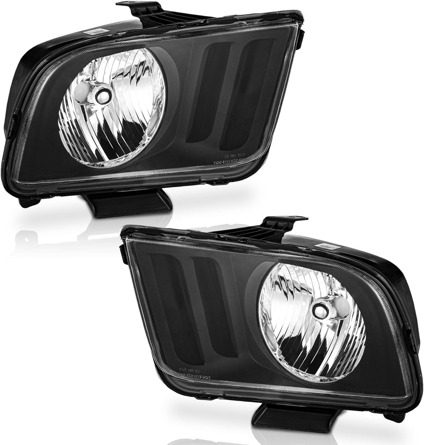 WEELMOTO Halogen Headlights Compatible with 2005-2009 Ford Mustang (Does NOT fit factory Xenon), Headlamp Replacement For 2005 2006 2007 2008 2009 Ford Mustang Headlight Assembly Black Housing