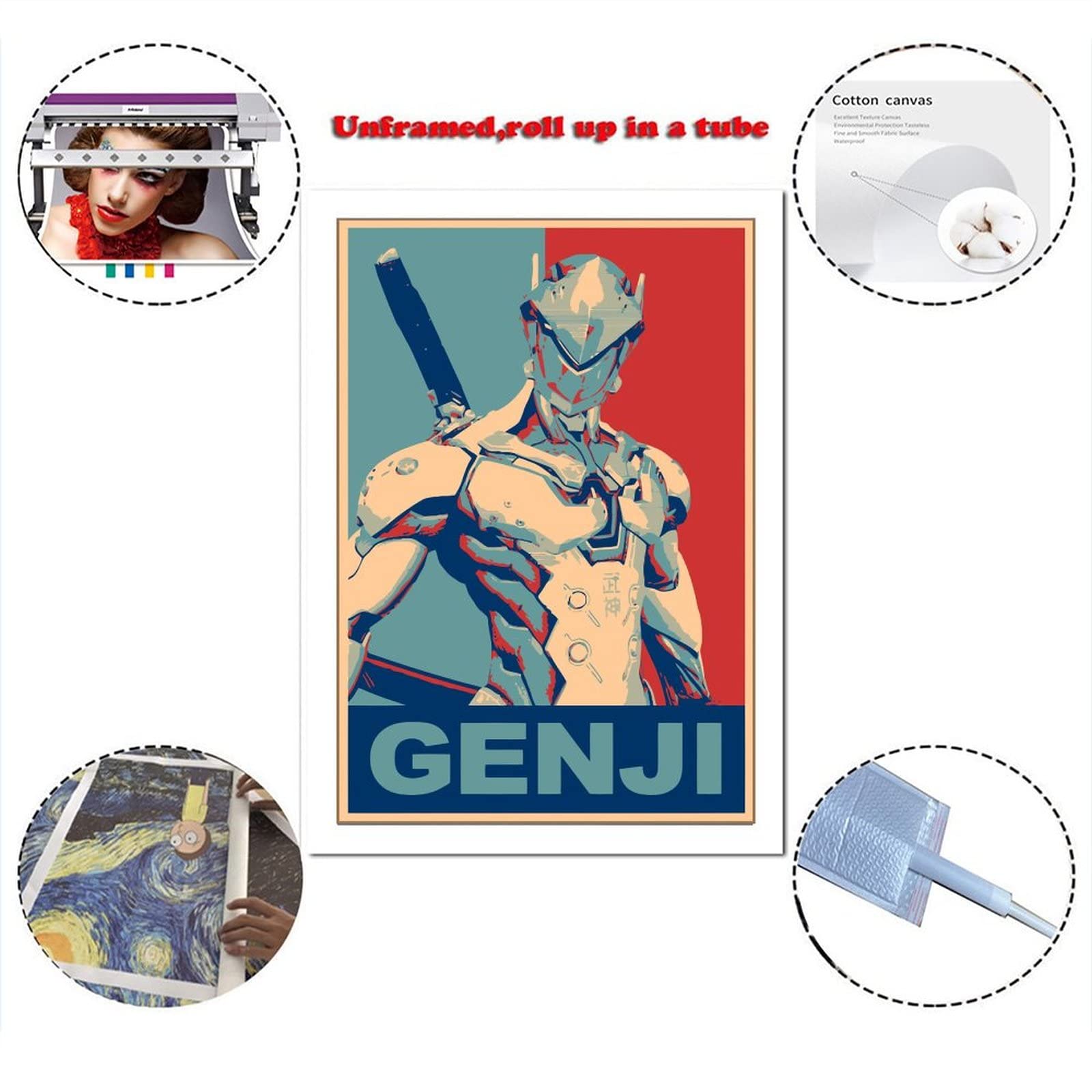 ZNO Overwatch Genji Poster Decorative Painting Canvas Wall Art