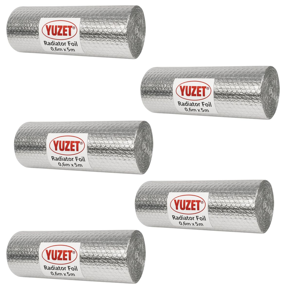 Yuzet Radiator Reflective Insulation Foil Roll – Thermal Heat Reflective Radiator Barrier – Energy Saving Radiator Insulation Foil 60cm x 5m - Pack of 5 Rolls