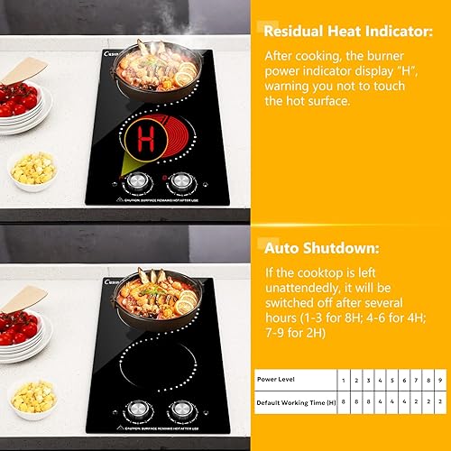 Miniatura 6 de Estufa eléctrica de 12 pulgadas, estufa eléctrica de 2 quemadores con 9 niveles de potencia, control de perilla, apagado automático y advertencia de