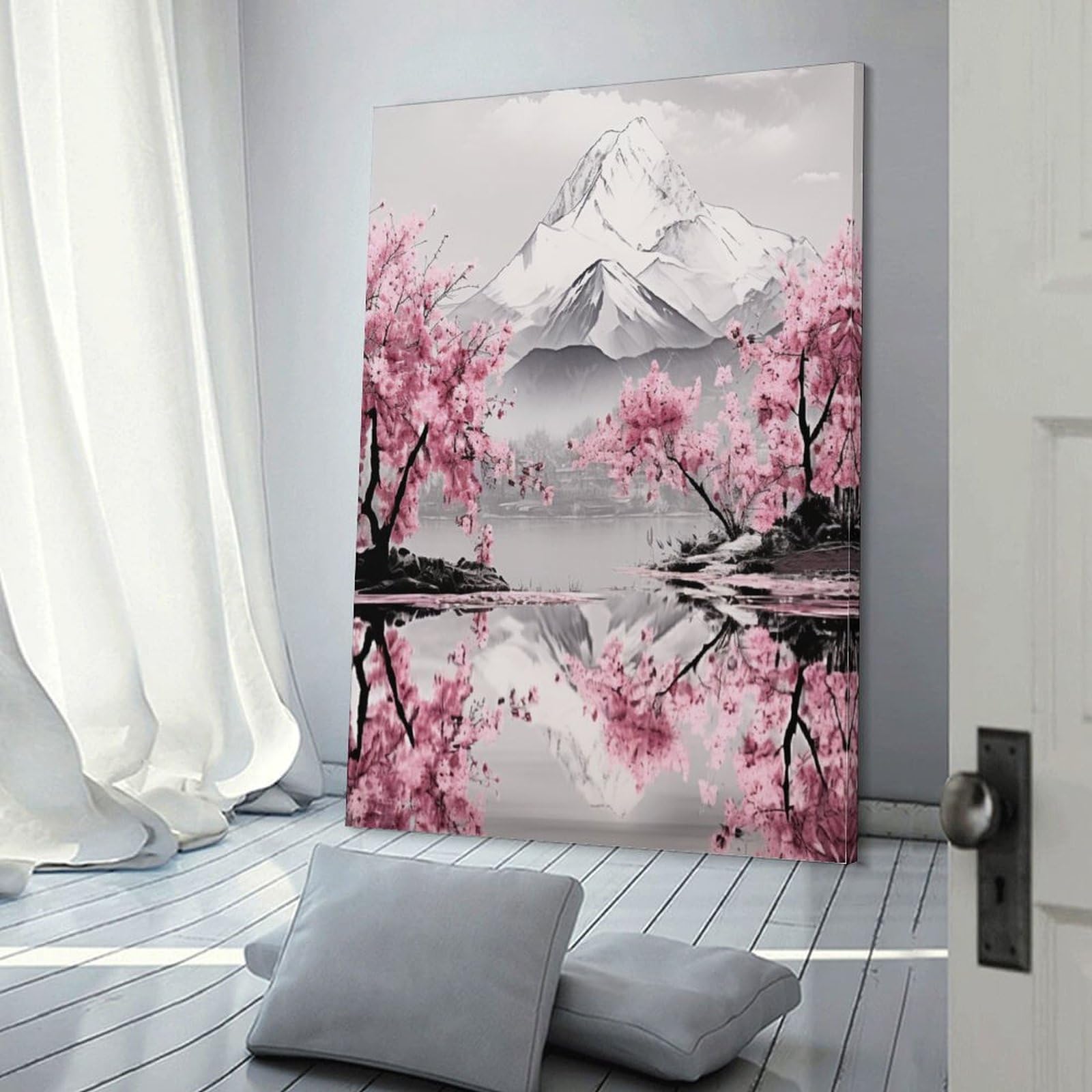 Japanese Cherry 3D Gerahmte Moderne Leinwand Wandkunst Abstrakte Bilder Druck Poster Leinwand Gemälde Wand Dekor Für Schlafzimmer Wohnzimmer Badezimmer Büro Bereit Zu Hängen 16x24inch(40x60cm)