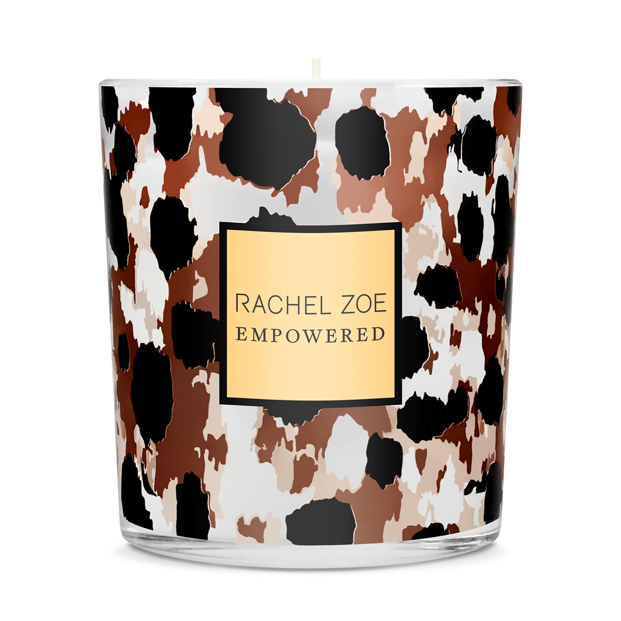 Rachel Zoe Empowered Duftkerze – Noten von Jasmin, Kokosnuss und Moschus – enthält Paraffin-Sojawachs, Baumwolldocht und Parfümöl – Leoparden-bedrucktes Glas – langanhaltender Blumenduft – 178 g