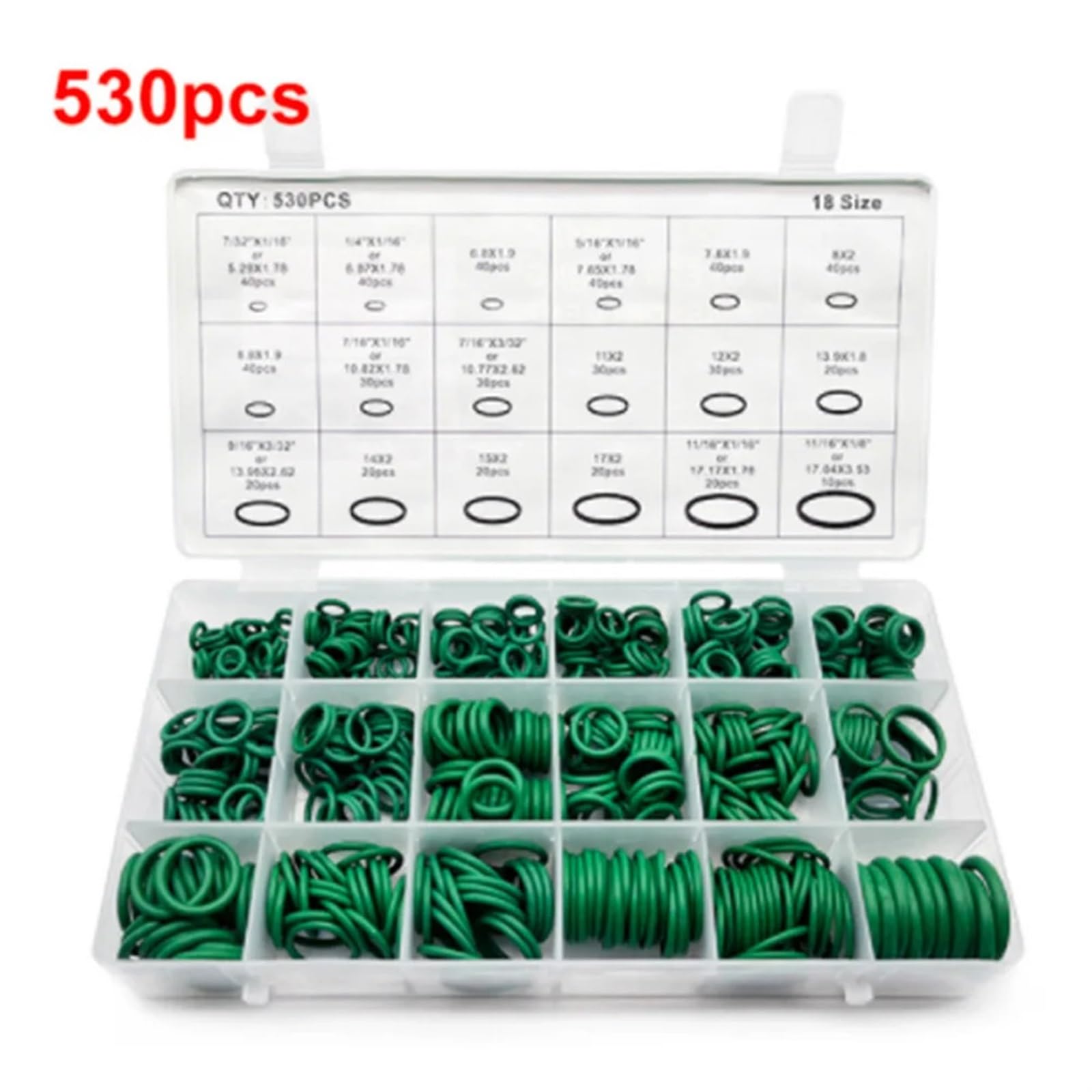 Junta tórica de goma, juego de anillos de sellado de 18 tamaños, juego de arandelas de juntas de aire acondicionado R134a(225PCS)
