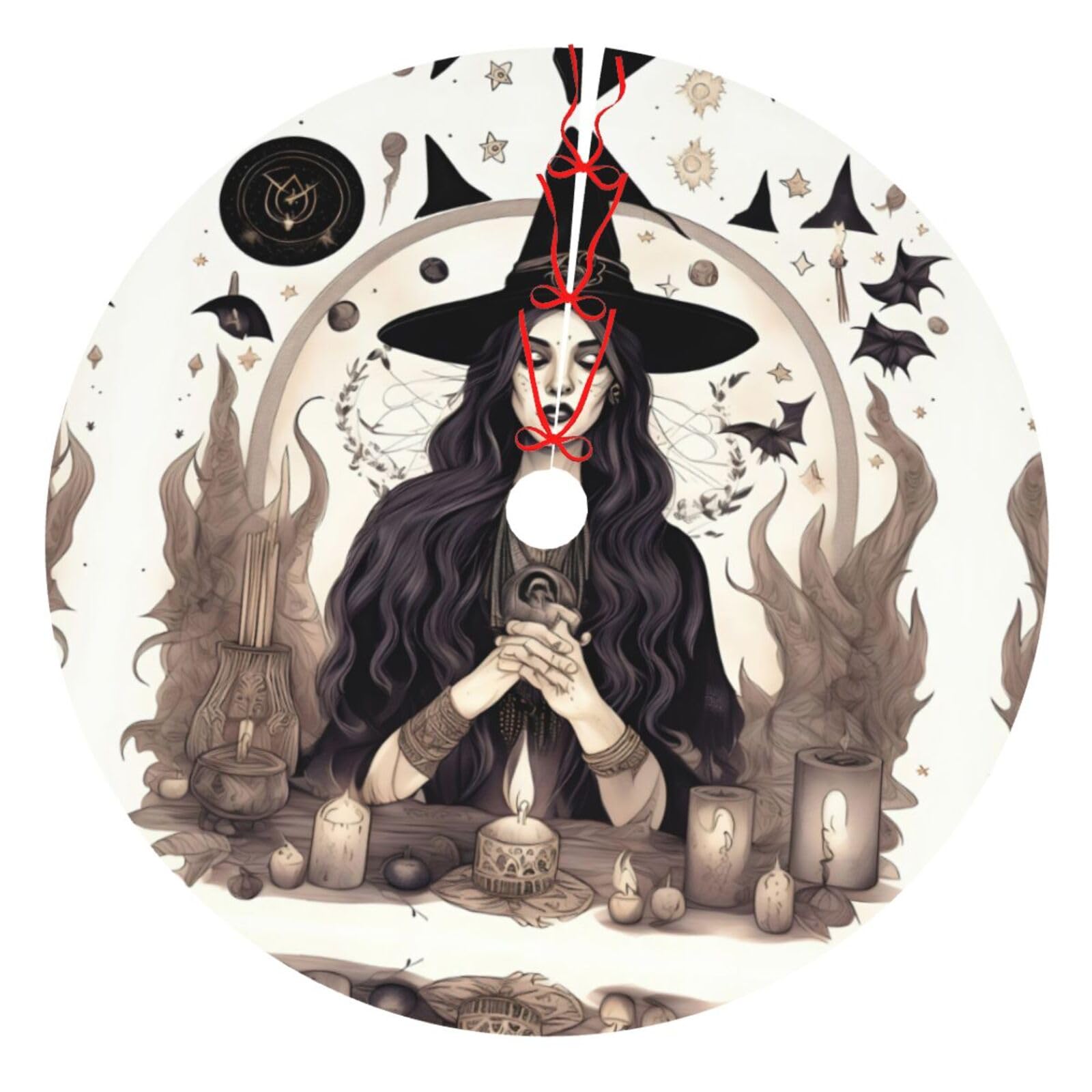 Tapis de sapin de Noël sorcière magique, cadeau idéal fête bohème