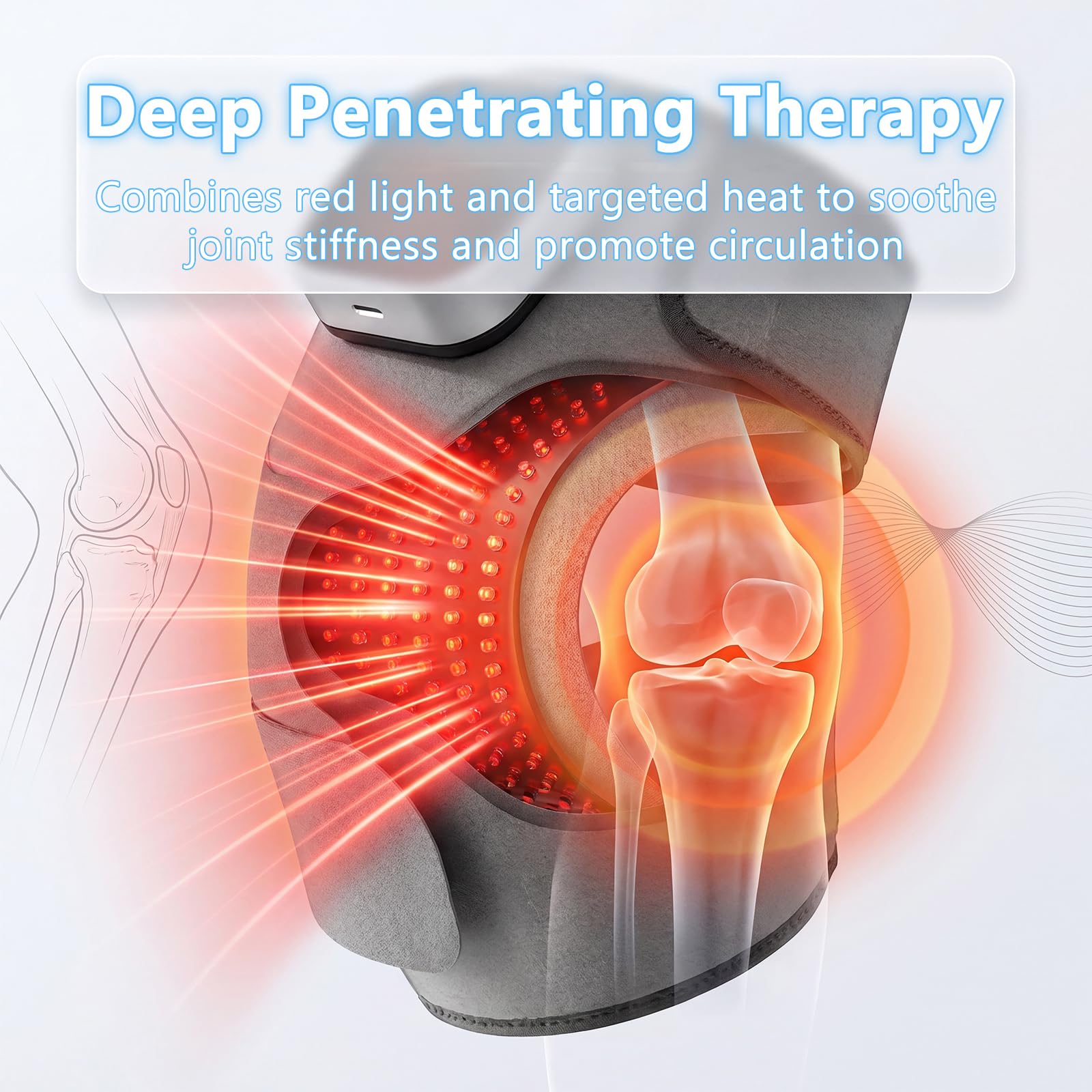 Rotlichttherapie-Massage-Kniebandage, 660 nm und 850 nm, Rotlichttherapie, beheiztes Gerät, temperaturverstellbare Vibration für Knie, Gelenk, Ellenbogen, Schulter