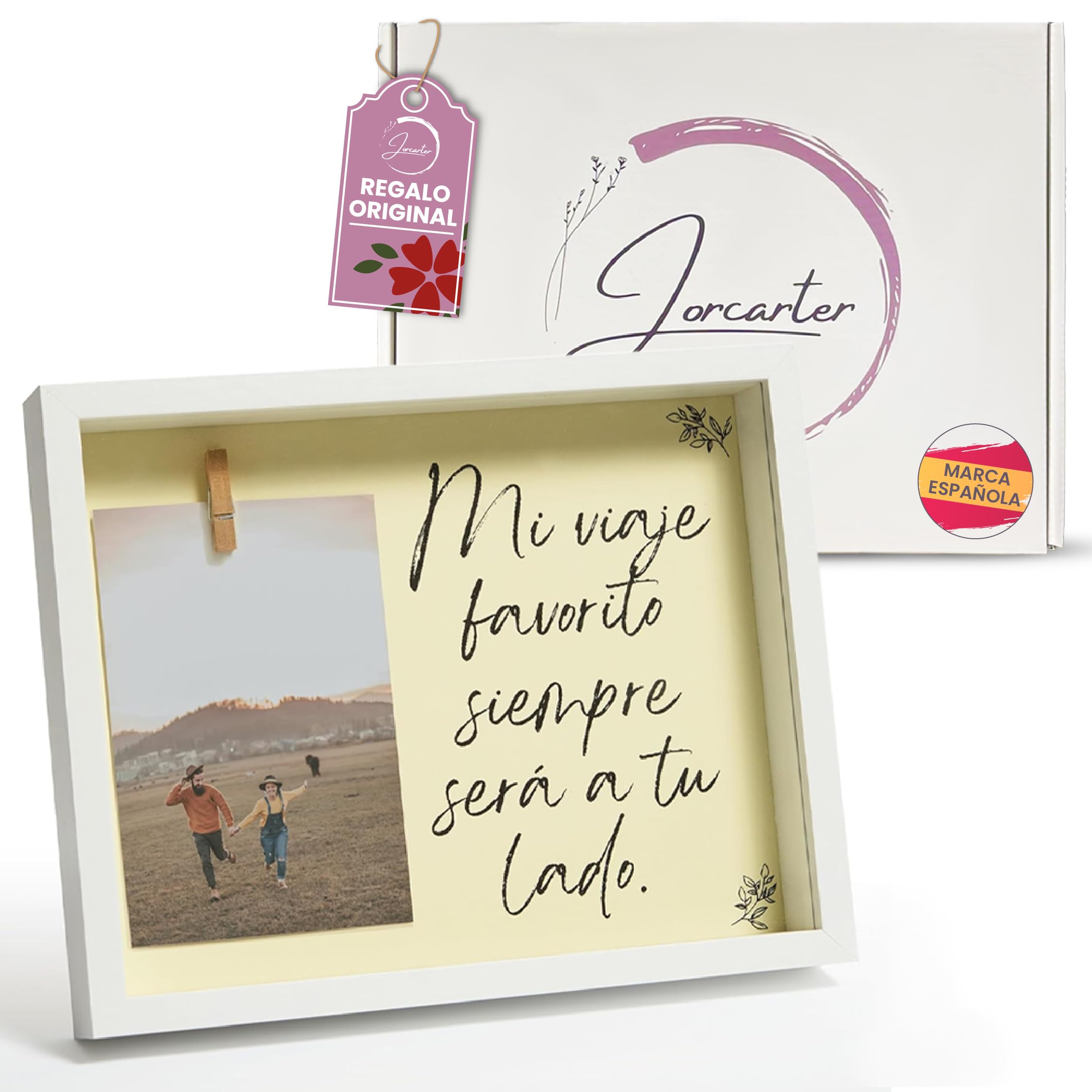 Regalo Original Cuadro Marco de Fotos Personalizado con Pinzas - Idea Única para Mujer, Hombre, Abuela, Hermana, Madre, Pareja, Amigo Invisible, Cumpleaños, San Valentín, Navidad, Aniversario o Bodas